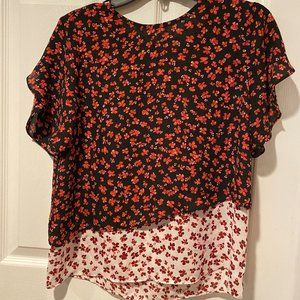 14th & Union-sz XS Shirt Top Floral Black Red (Fire Sale)